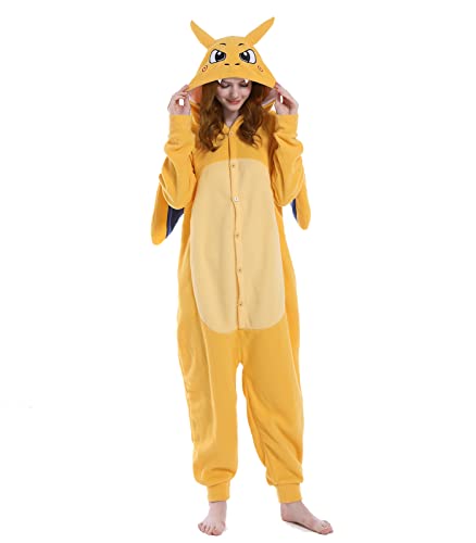 Laahoem Tier Drachen Pyjamas Unisex Erwachsene Kapuze Männer Frauen Jumpsuit Kostüm Cosplay Nachtwäsche Yellow M von Laahoem