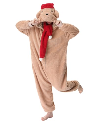 Laahoem Tier Weihnachts Bär Pyjamas Unisex Erwachsene Kapuze Männer Frauen Overall Kostüm Cosplay Nachtwäsche Khaki S von Laahoem