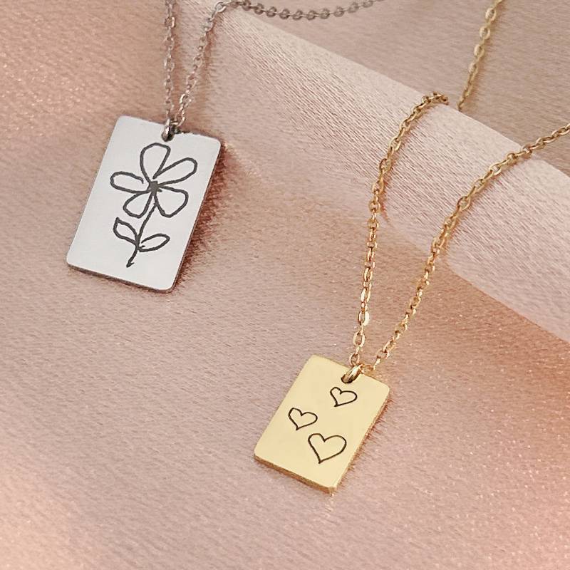 Personalisierte Rechteck-Halskette Mit Handschrift Oder Kinderzeichnung - Ideales Weihnachtsgeschenk von LaasioDE