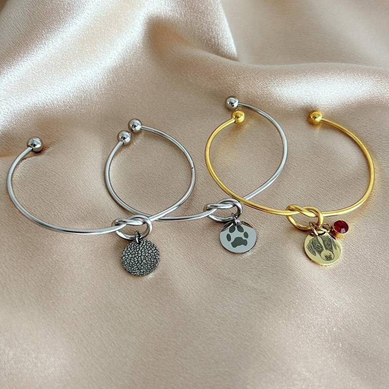 Personalisierter Haustier Andenken Armreif - Gravur Armband Mit Pfotenabdruck, Nasenabdruck Oder Foto Geschenk Für Haustierbesitzer von LaasioDE