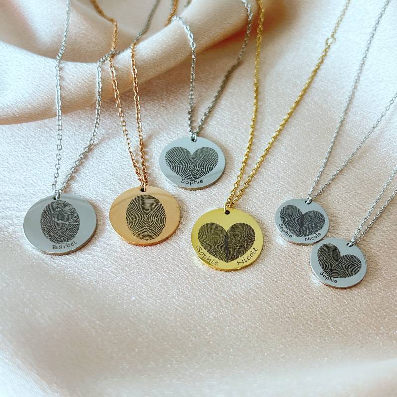 Personalized Fingerprint Necklace, Necklace With 20 Mm Pendant, Chain For Woman & Man in Gold, Rose Silver von LaasioDE