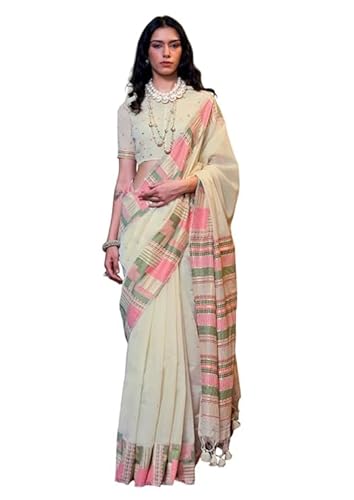 Laavaan Damen Sanika-cream-lv01 Sari, cremefarben, One Size von Laavaan