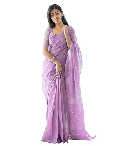 Laavaan Damen Karierte Baumwolle Seide Saree mit Seide Ungenäht Bluse Stück, lavendel, One size von Laavaan