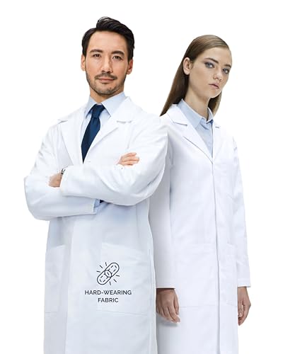Lab Coat X 100% Baumwolle Unisex-Laborkittel für Herren und Damen, Mehrere Taschen, Klassischer Schnitt, Druckknopfverschluss (L) von Lab Coat X