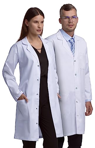 Lab Coat X Professioneller Unisex-Laborkittel für Herren und Damen, Mehrere Taschen, Klassischer Schnitt, Druckknopfverschluss (Weiß, S) von Lab Coat X