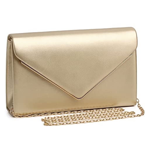 Labair Chic Veganes Leder Clutch Geldbörse Umschlag Clutch Tasche für Frauen Abend Hochzeit Formale Party Handtasche, Gold, Small von Labair