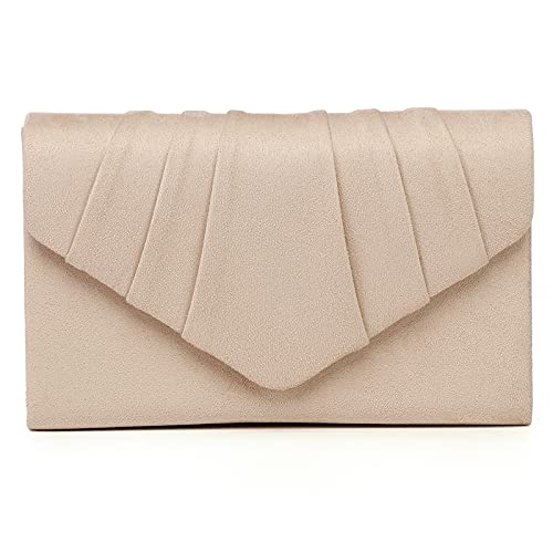 Labair Damen Abendhandtaschen Plissee Wildleder Abendtasche Samt Clutch Tasche Hochzeit Brautkleid Geldbörse, nude, Small von Labair