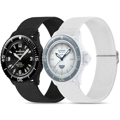 Laband Dehnbares Band für Blancpain x Swatch, 22 mm, weiches Nylon, kompatibel mit Blancpain-Swatch für biokeramische Scuba, Fifty Fathoms, Damen und Herren, mit Werkzeug, 2 Stück, 22 millimeters Laband Dehnbares Band für Blancpain x Swatch, 22 mm, weiches Nylon, kompatibel mit Blancpain-Swatch für biokeramische Scuba, Fifty Fathoms, Damen und Herren, mit Werkzeug, 2 Stück, 22 millimeters von Laband