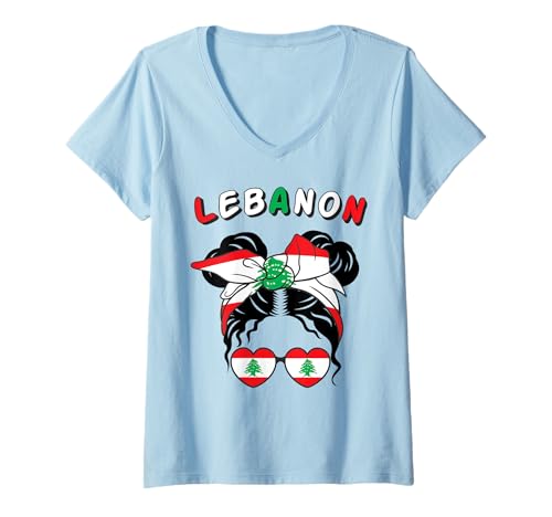 Damen Labanon-Mädchen, Labanesisches Mädchen, Mädchen mit der patriotischen Flagge von Labanese T-Shirt mit V-Ausschnitt von Labanese Flag Gifts for Labanon Girl Labanon Women