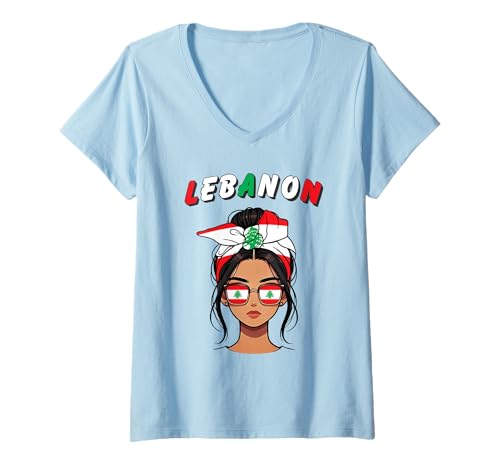 Damen Labanon-Mädchen, Labanesisches Mädchen, Mädchen mit der patriotischen Flagge von Labanese T-Shirt mit V-Ausschnitt von Labanese Flag Gifts for Labanon Girl Labanon Women