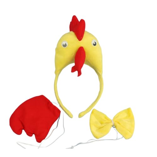 Labbe 3pcs Ohren Stirnband Set,Ohren Schwanz Fliege Tier Kleid Set,Tierohren Schwanz und Fliege Set（Gelbes Huhn） von Labbe