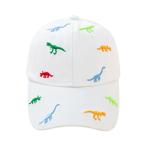 Labbe Kinder Baseball Cap Verstellbar Sport Baumwolle Kappe Herbst Mit Dinosaurier-Stickerei Schirmmütze Kinder UV Schutz Basecap(Weiß) von Labbe