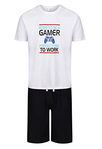 Label Cutters Kurzer Herren-Schlafanzug, lustiges Design, 2-teiliges Set, Größe M, L, XL, XXL, Weiß – Born to Be a Gamer, L von Label Cutters