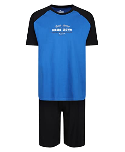 Label Cutters Kurzer Schlafanzug für Herren, 2-teiliges Pyjama-Set, Nachtwäsche, Motorräder, M-4XL, Blau/Schwarz, Bikers Crown, XXL von Label Cutters