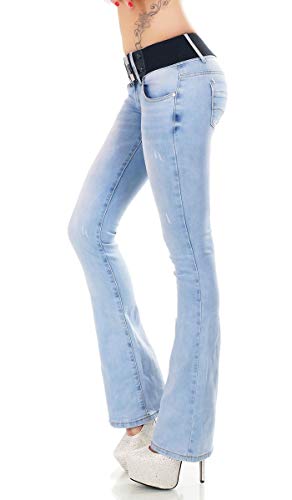 Label by Trendstylez Damen Bootcut-Jeans Hose mit Gürtel Light Blue W350 Größe M von Label by Trendstylez