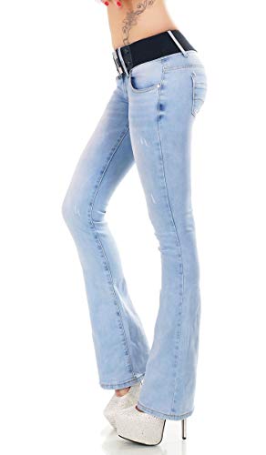 Label by Trendstylez Damen Bootcut-Jeans Hose mit Gürtel Light Blue W350 Größe XL von Label by Trendstylez