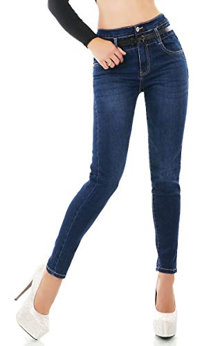 Label by Trendstylez Damen Highwaist Jeans mit Gürtel Dark Blue J912 Größe 38 von Label by Trendstylez