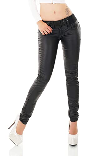 Label by Trendstylez Damen Kunstleder Wetlook Stretch Röhren Jeans beschichtet schwarz WT193 Größe 42, 26534476 von Label by Trendstylez