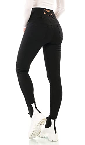 Label by Trendstylez Damen Slim Fit High Waist Stretch Röhren Skinny Jeans schwarz 99307-2 Größe 38 von Label by Trendstylez