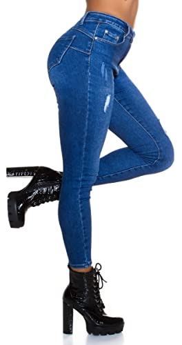 Label by Trendstylez Damen Slim Fit Push Up Vintage High Waist Skinny Used Jeans Blue Washed J28207 Größe 36 von Label by Trendstylez