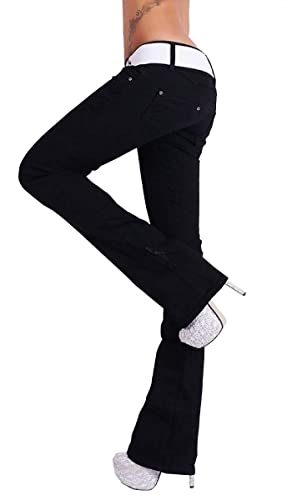 Label by Trendstylez Damen Slim Fit Stretch Bootcut Schlag Jeans Hose inkl. Gürtel schwarz W322 Größe 42 von Label by Trendstylez