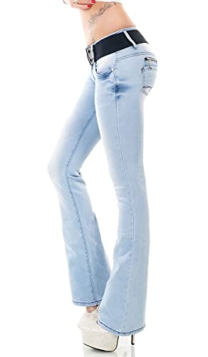 Label by Trendstylez Damen Slim Fit Stretch Hüft Bootcut Schlag Jeans Hose Ice Blue WT368 Größe 34 von Label by Trendstylez