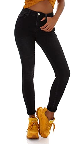 Label by Trendstylez Damen Slim Fit Stretch Röhren Skinny Jeans Push Up Hight Waist schwarz YG354 Größe 34 von Label by Trendstylez