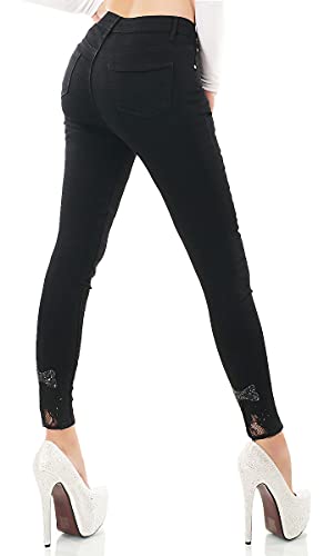 Label by Trendstylez Damen Stretch Jeans mit Schleifen-Verzierung schwarz 3469 Größe M von Label by Trendstylez