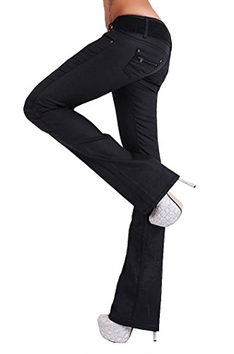 Label by Trendstylez Glanz Damen Bootcut Stretch Jeans Schlag Hose im Wetlook schwarz Größe 38 von Label by Trendstylez