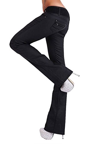 Label by Trendstylez Glanz Damen Bootcut Stretch Jeans Schlag Hose im Wetlook schwarz Größe 40 von Label by Trendstylez