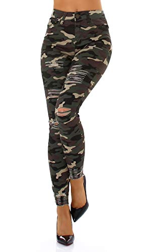 Label by Trendstylez High Waist Skinny Jeans im Camouflage Khaki MG7218 Größe 40 von Label by Trendstylez