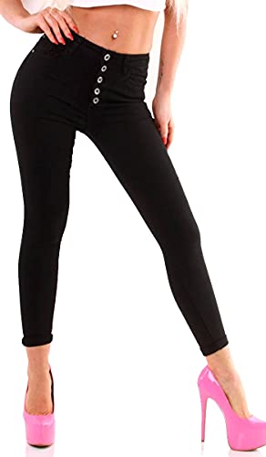 Label by Trendstylez Skinny-Jeans mit Button-Leiste schwarz J208 Größe 38 von Label by Trendstylez
