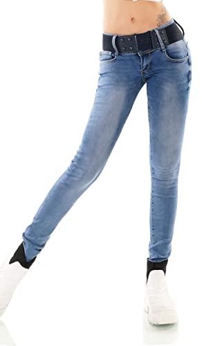 Label by Trendstylez Slim Fit Röhren-Jeans mit breitem Kontrast-Gürtel in Light Blue Größe 40 von Label by Trendstylez
