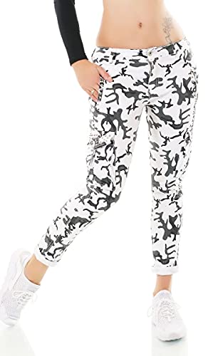 Trendstylez Damen Cargo Jeans Hose Armee BW Look Camouflage/weiß G8569-1 Größe 36 von Label by Trendstylez