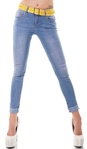 Trendstylez Damen Slim Fit Push Up Röhren Jeans mit Gürtel Blue Washed J877 Größe 38 von Label by Trendstylez