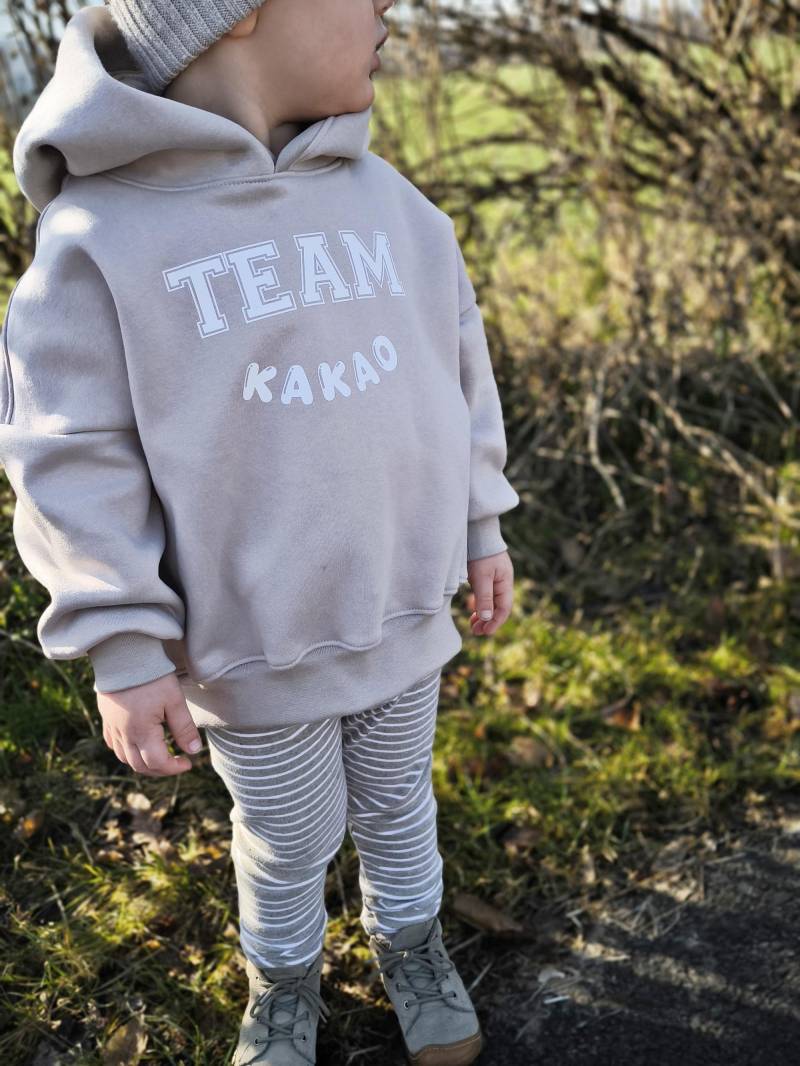 Hoodie Sweater Oversize - Front Print Team Kakao Gr. 50/56 134/140 Baby Kinder Sweatshirt Mit Statement in Dunkelbeige Kapuzen Pulli von Label1912