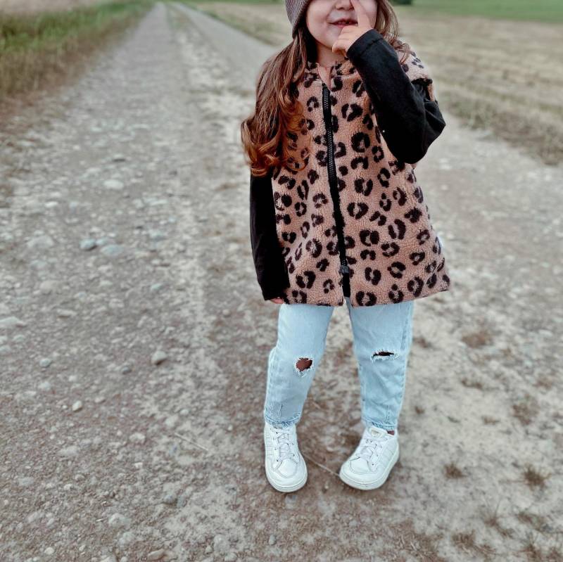 Leo Teddy Weste Braun Schwarz Gr. 74/80 - 122/128 | Übergangs Für Kinder Jackenersatz Teddyweste Jungen Und Mädchen von Label1912