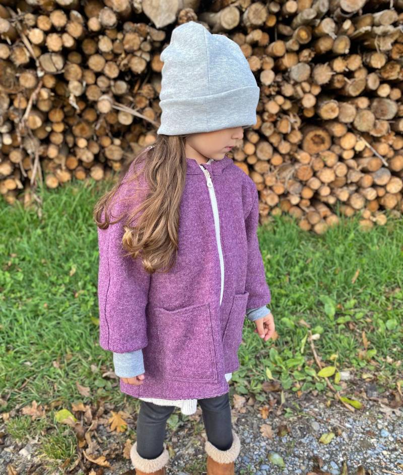 Oversize Walkjacke Walkmantel in Pflaume Meliert 74/80 -122/128 - Kinder Futter Frei Wählbar Übergangsjacke Winterjacke Wollwalk von Label1912