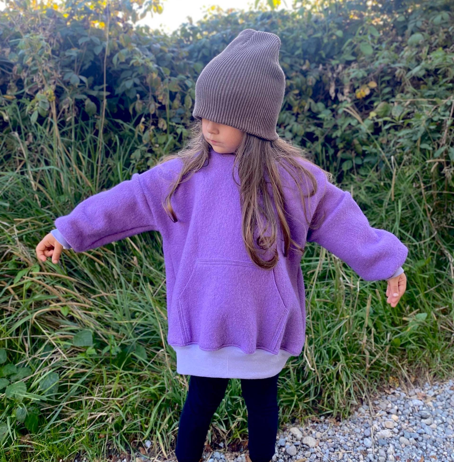 Walk Hoodie in Lavendel 74/80 -122/128 - Wollwalk Überwurf Pullover Als Jacken Ersatz Gefütterte Kapuze Oder Komplett Gefüttert von Label1912