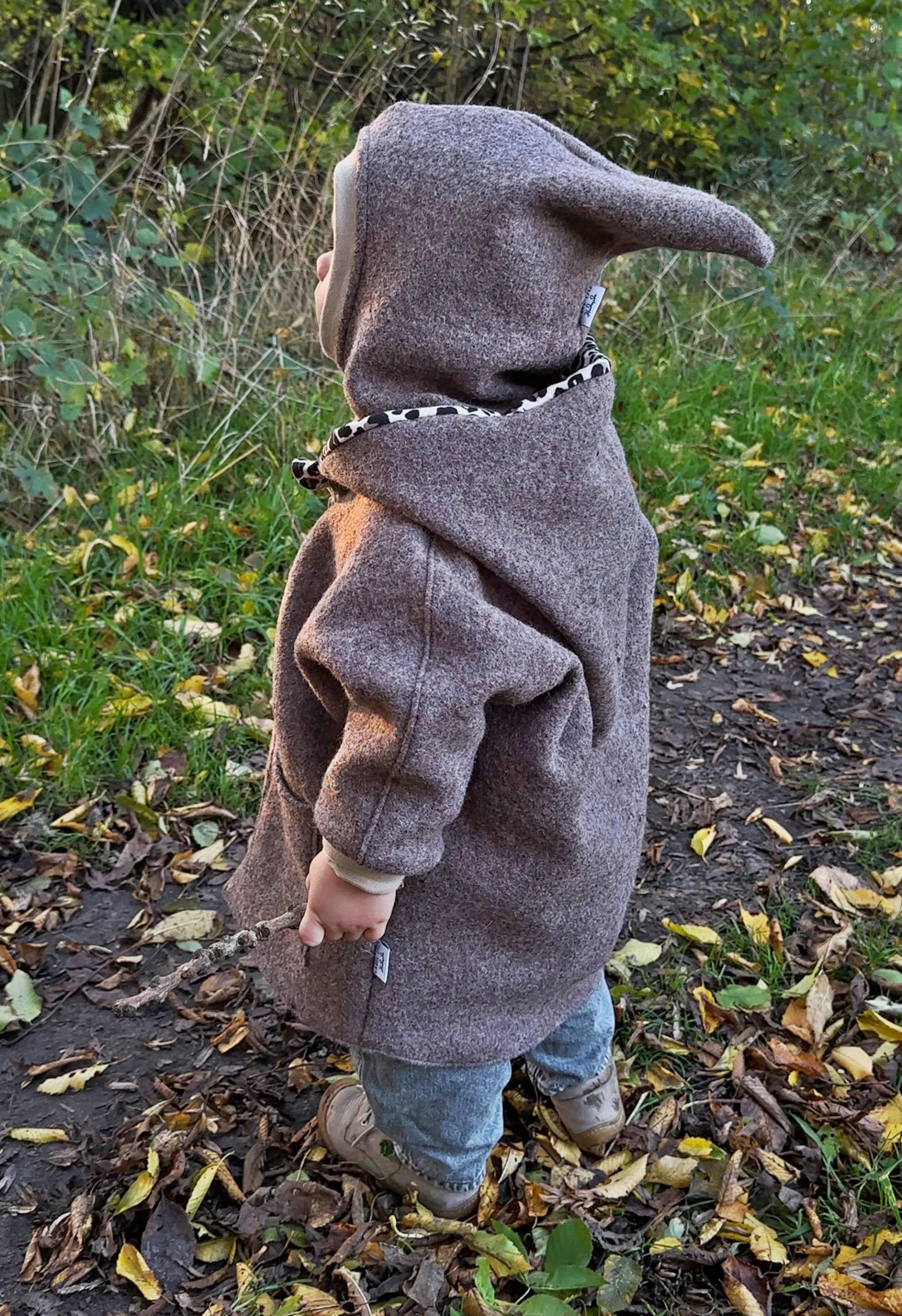 Walkjacke Walkmantel Oversize 74/80 -122/128 - Kinder in Rehbraun Meliert- Übergangsjacke Winterjacke Wollwalk Futter Wählbar von Label1912