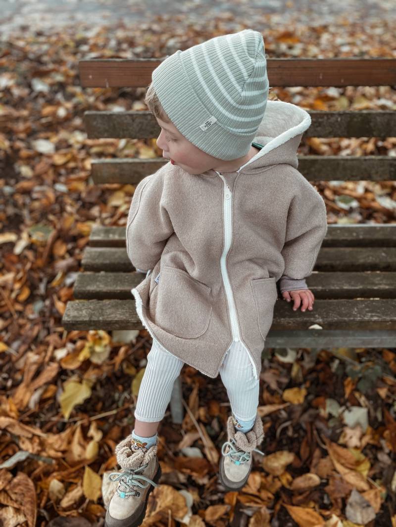 Walkjacke Walkmantel Oversize in Beige 74/80 -122/128 - Kinder Futter Frei Wählbar Übergangsjacke Winterjacke Wollwalk von Label1912