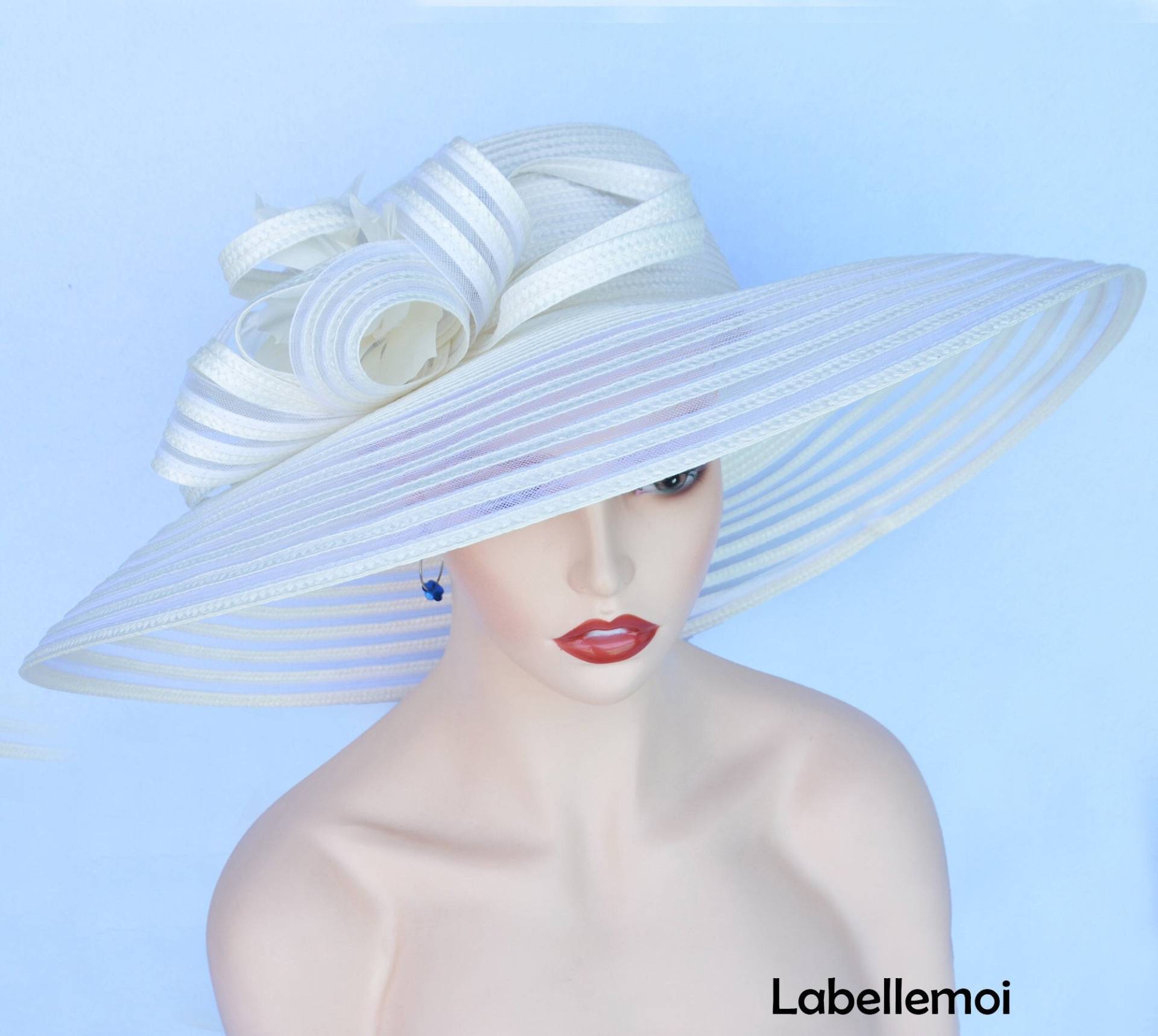 Extra Großer Elfenbein Hochzeitshut Kirchenhut Breite Krempe Kentucky Derby Hut Fascinator Ostern Brautmutter Mit Federn Fotografie Geschenke von LabellemoiDesign