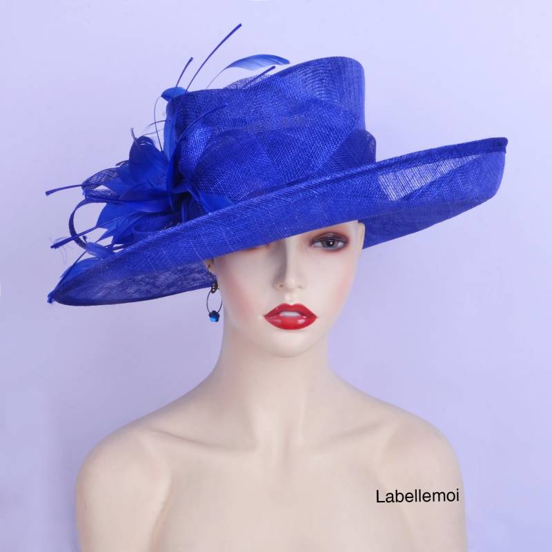 Großer Kobaltblauer Kentucky Derby Hut Königliche Formelle Kleidung Kirchenhut Hochzeit Party Rennen Mutter Der Braut Ostern Geschenke Muttertag von LabellemoiDesign