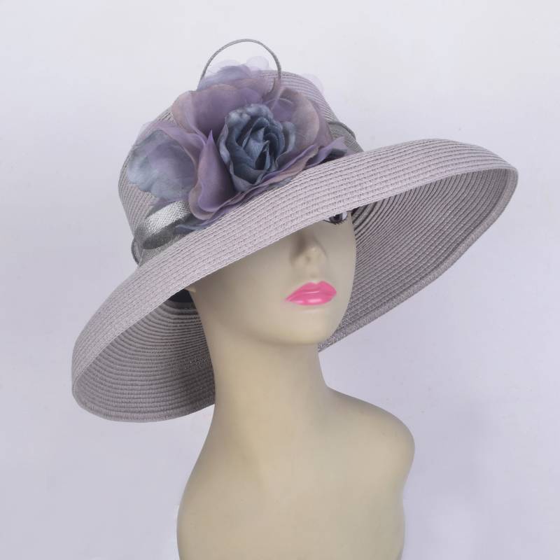 Neu Retro Design Grauer Kentucky Derby Hut Ascot Rennhut Hochzeit Fascinator Mit Sinamay Bändern Und Seidenblume von LabellemoiDesign