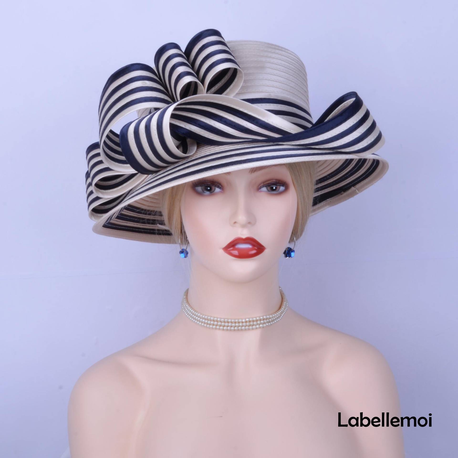 New Beige/Marine Blau Formelle Kleid Hut Satin Kentucky Derby Kirche Ascot Rassen Mutter Der Braut Ostern Geschenke Muttertag von LabellemoiDesign