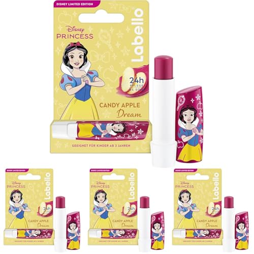 Labello Candy Apple Dream Limited Disney Princess Edition, duftender Lippenpflegestift mit fruchtigem Aroma, pflegender Lippenbalsam für Kinder ab 3 Jahren (4,8 g) (Packung mit 4) von Labello