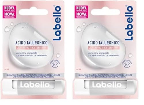 Labello Hyaluronsäure Lip Hydratation Plus Rosé 5.2g, ultraleichter Lippenbalsam, Lip Balm mit Hyaluronsäure für vollgepuffte Lippen, Lippenbalsam für 24 Stunden Feuchtigkeit (Packung mit 2) von Labello