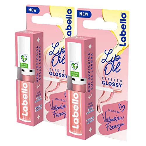 Labello Lip Oil Glossy-Effekt Glanz Farbe Dress Nude Lip Gloss mit veganer Formel Volumen-Effekt 100% natürlich - 2 Sticks von Labello