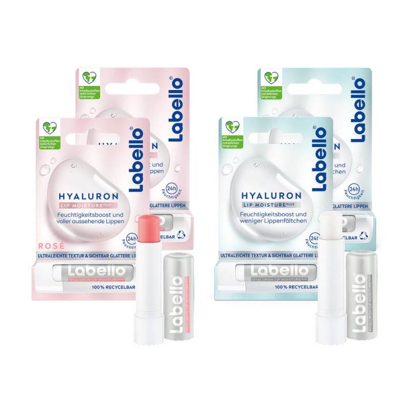 Labello Lippenpflegestift HYALURON LIP MOISTURE PLUS Lippenpflege 2x Clear + 2x Rosé, 4-tlg. von Labello