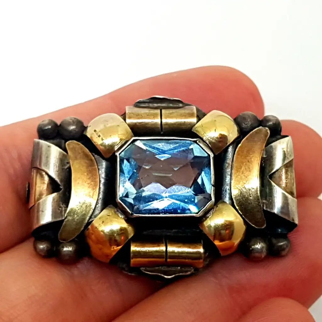 Art Deco Silber Brosche Für Frauen, Sterling Silber, Blauer Aquamarin, Circa 1930, Geschenke Sammler, Antiker Und Vintage Schmuck von Labizarresusu